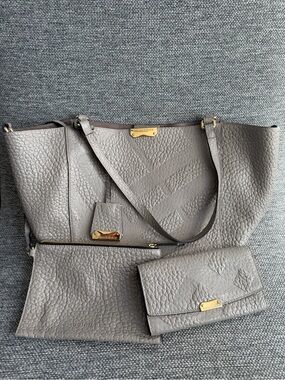 Burberry Taupe Pebbled Leather Tote with Wallet & Pouch